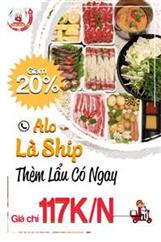 Lẩu ship: giảm 20% giá còn 117k / 1 Người