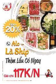 Lẩu ship: giảm 20% giá còn 117k / 1 Người
